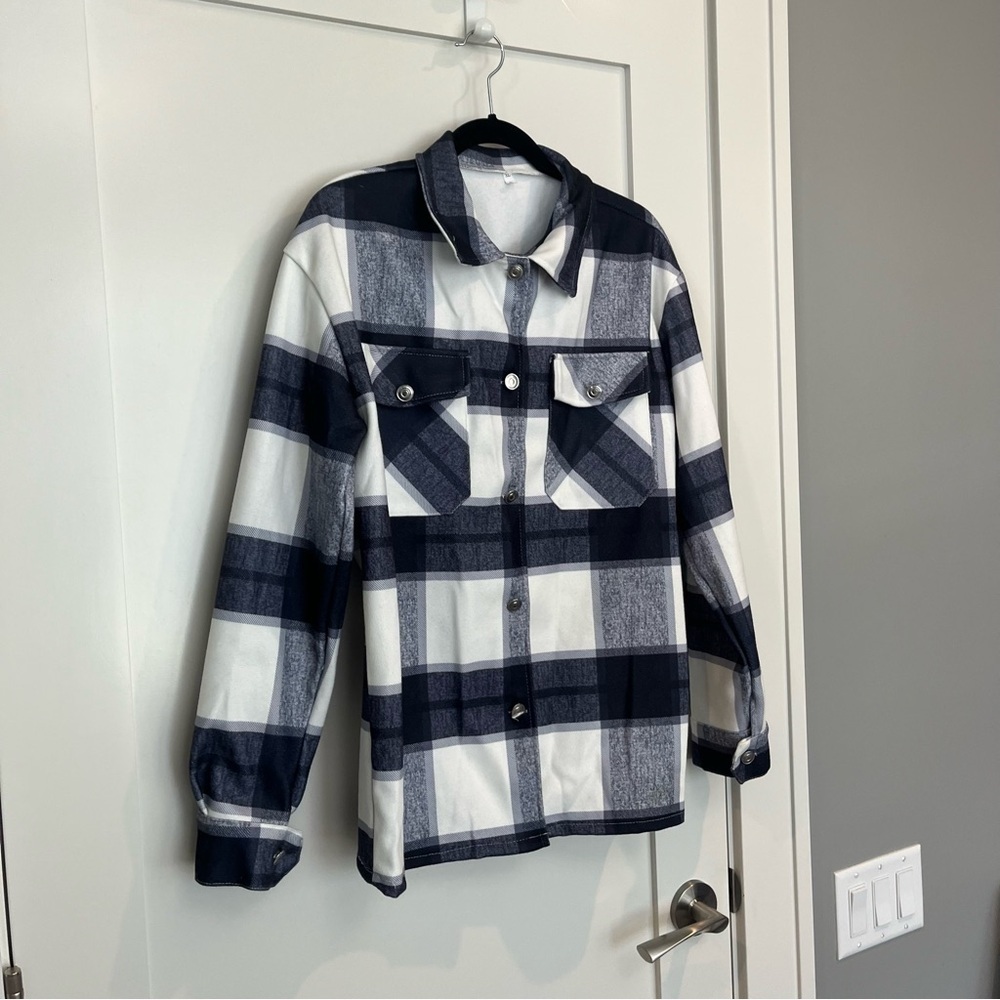 Plaid Button-Up Shirt Jacket - Picture 2 of 7